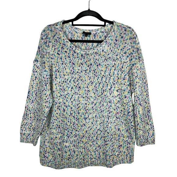 Talbots Sweater Top Womens Large White Purple Chunky Knit Pastel Casual Rainbow - Picture 1 of 7